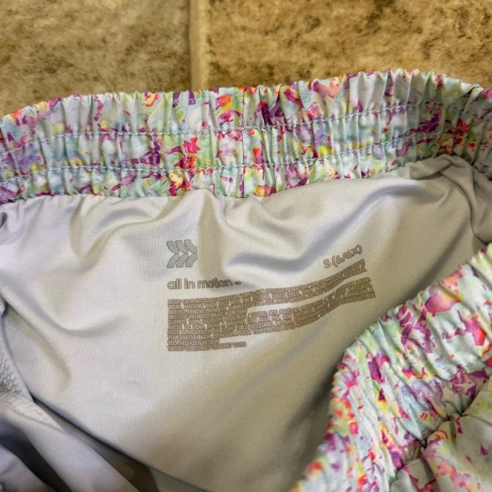 All in Motion Girls Running Shorts S 6/6X Multi Color Abstract Splatter Print